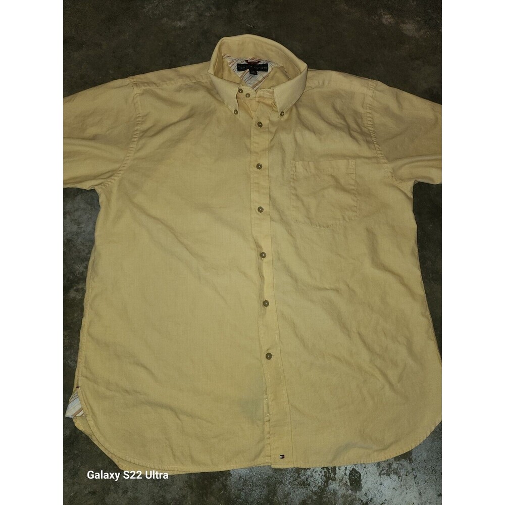 Tommy Hilfiger Vintage Shirt Mens Light Yellow Size Large Long Sleeve Collard